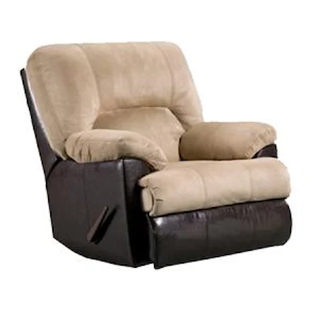 Casual Rocker Recliner with Exterior Handle and Attached Chaise Footrest